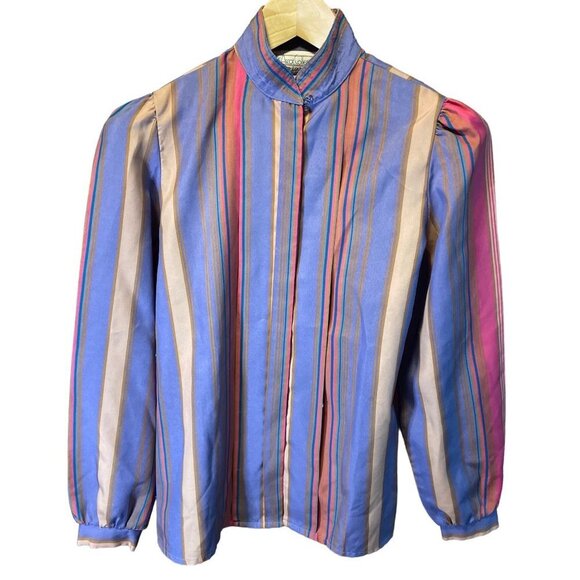 The Ascot Collection Lady Arrow Multicolor Collarless Long Sleeve Blouse Top - Picture 1 of 10